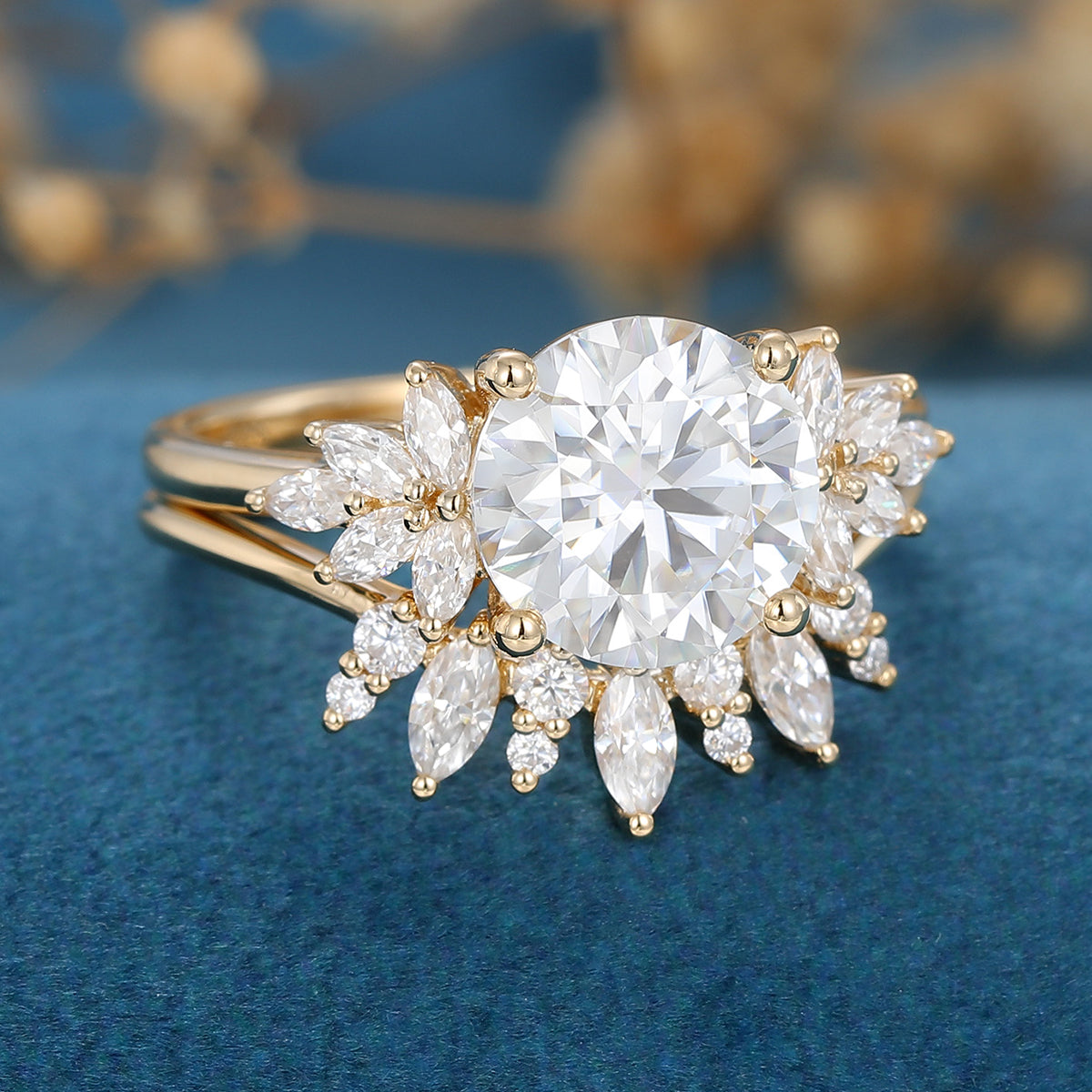 1.90 CT Round Shaped Moissanite Cluster Bridal Set