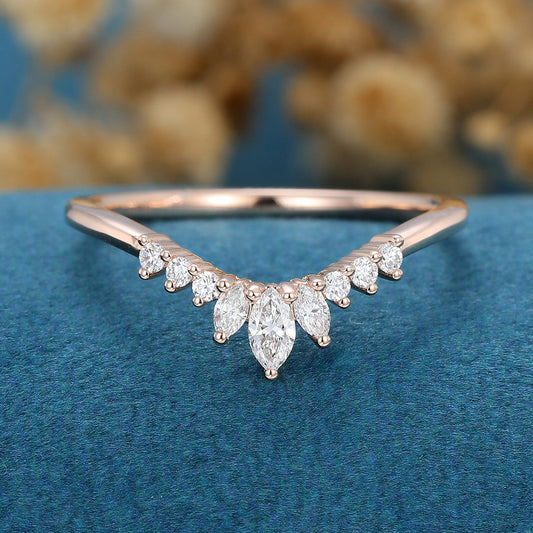 1.50 CT Round & Marquise Shaped Moissanite Curved Wedding Band