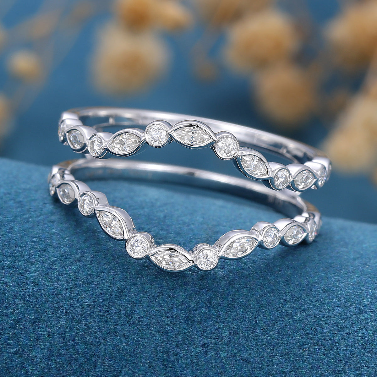 3.60 CT Round & Marquise Shaped Moissanite Unique Wedding Band
