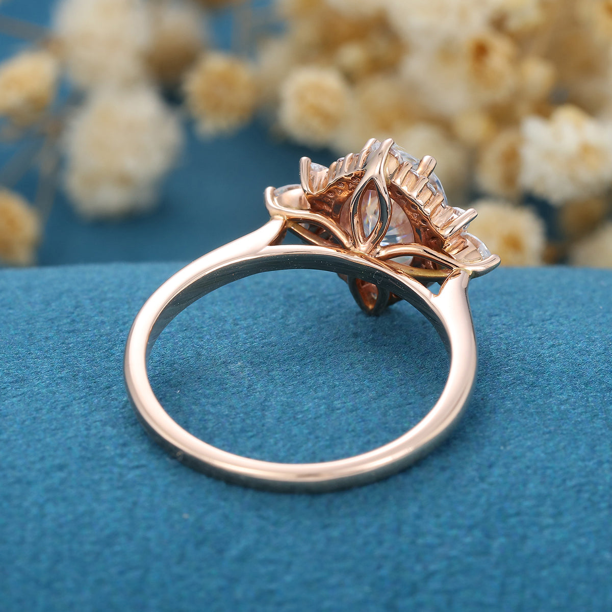 0.84 CT Oval Shaped Moissanite Cluster Engagement Ring