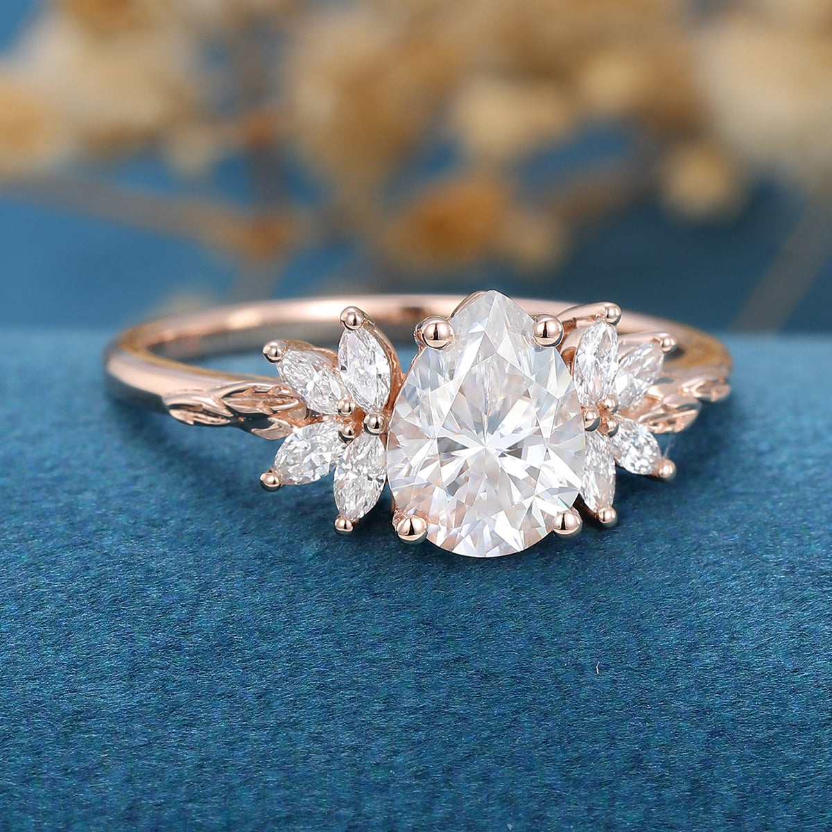 1.0 CT Pear Shaped Moissanite Cluster Engagement Ring