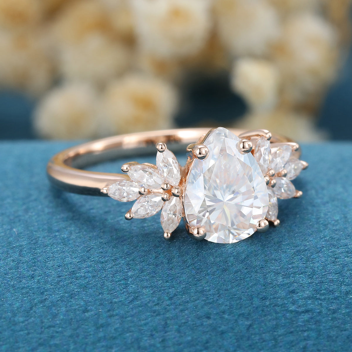 1.0 CT Pear Shaped Moissanite Cluster Engagement Ring