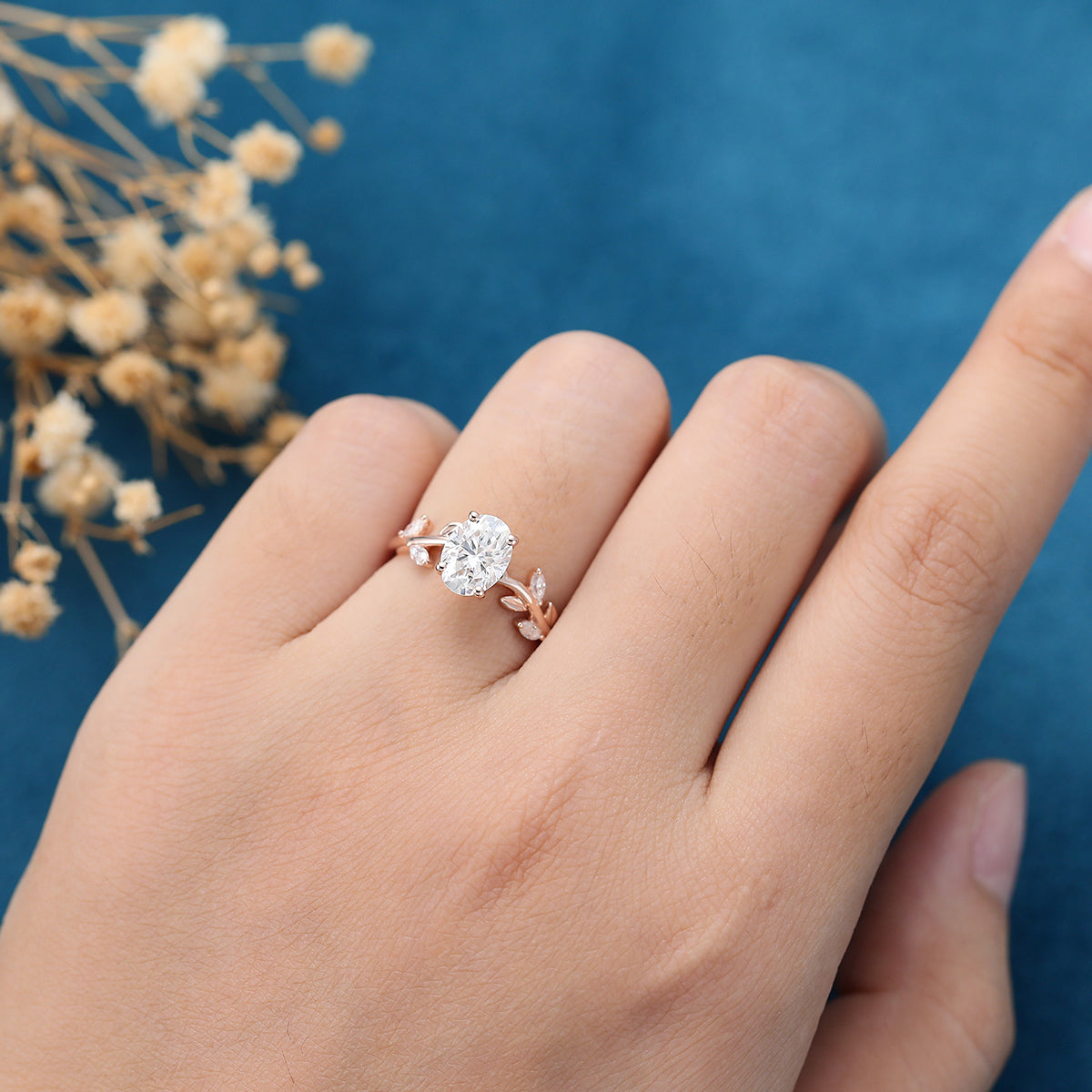1.33 CT Oval Shaped Moissanite Nature Inspired Engagement Ring