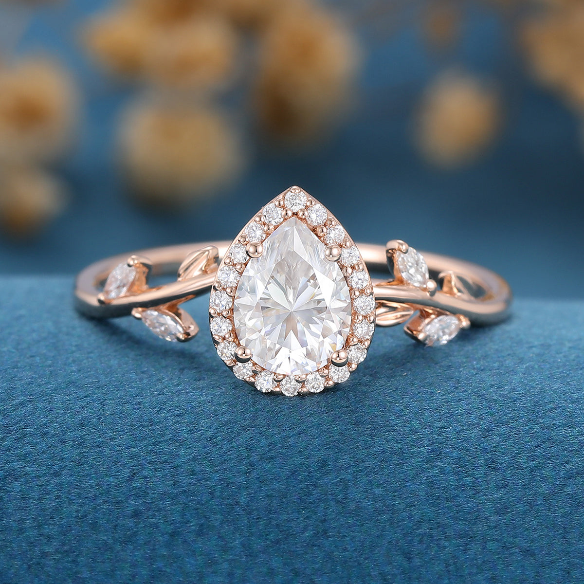 1.0 CT Pear Shaped Moissanite Halo Engagement Ring
