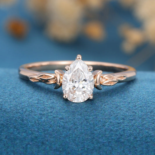 0.69 CT Pear Shaped Moissanite Vintage Solitaire Engagement Ring