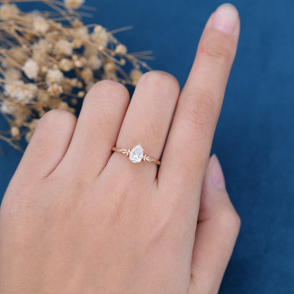 0.69 CT Pear Shaped Moissanite Vintage Solitaire Engagement Ring