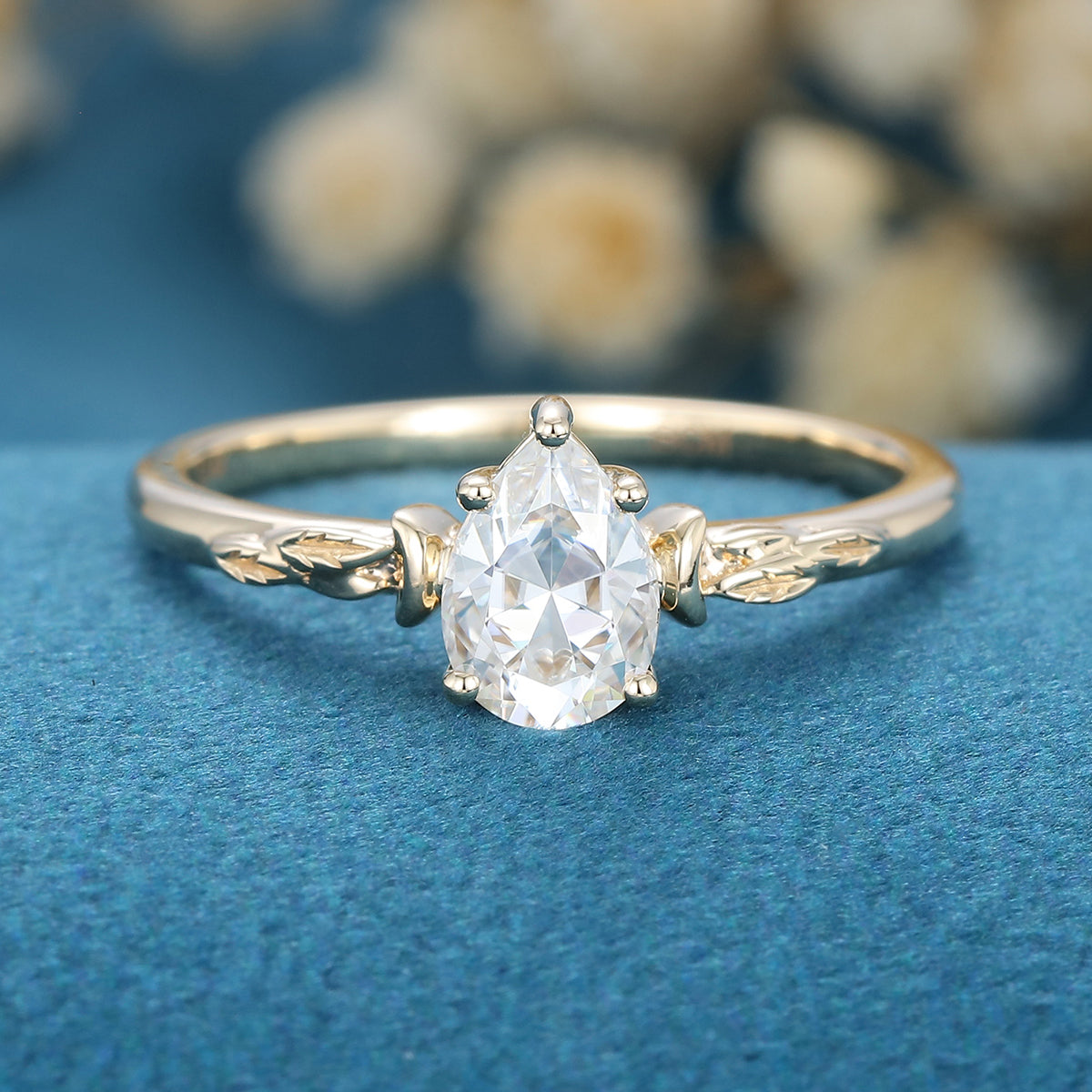 0.69 CT Pear Shaped Moissanite Vintage Solitaire Engagement Ring