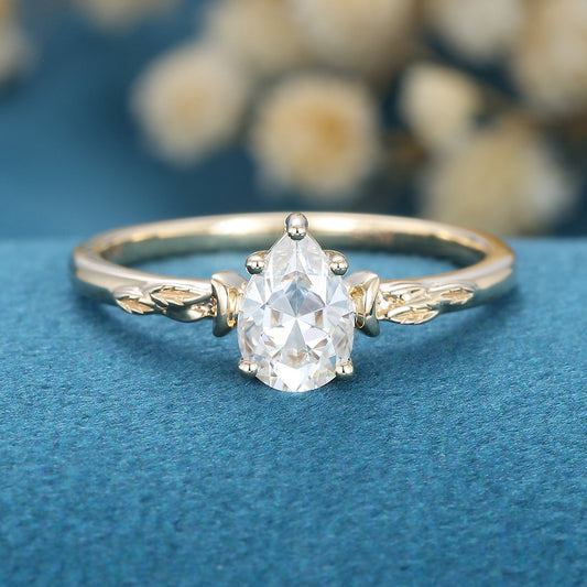 0.69 CT Pear Shaped Moissanite Vintage Solitaire Engagement Ring