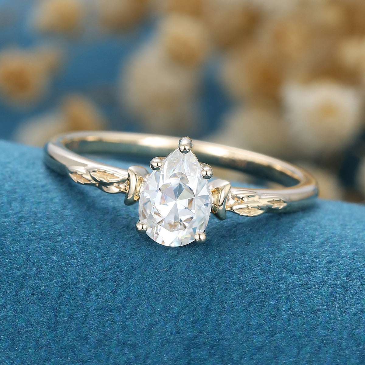 0.69 CT Pear Shaped Moissanite Vintage Solitaire Engagement Ring