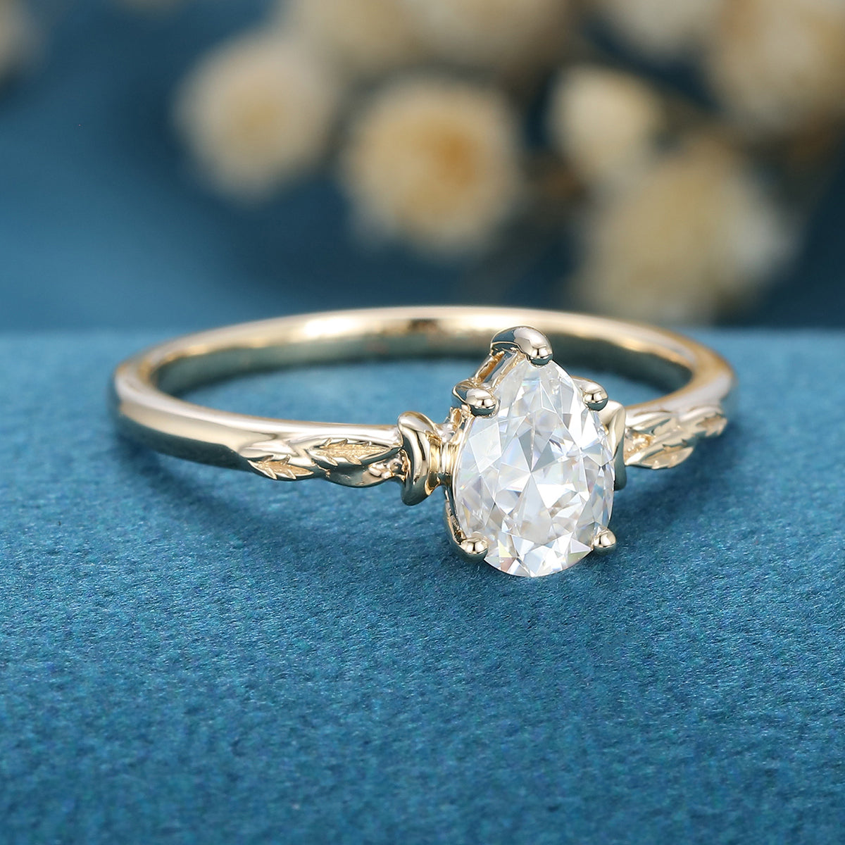0.69 CT Pear Shaped Moissanite Vintage Solitaire Engagement Ring