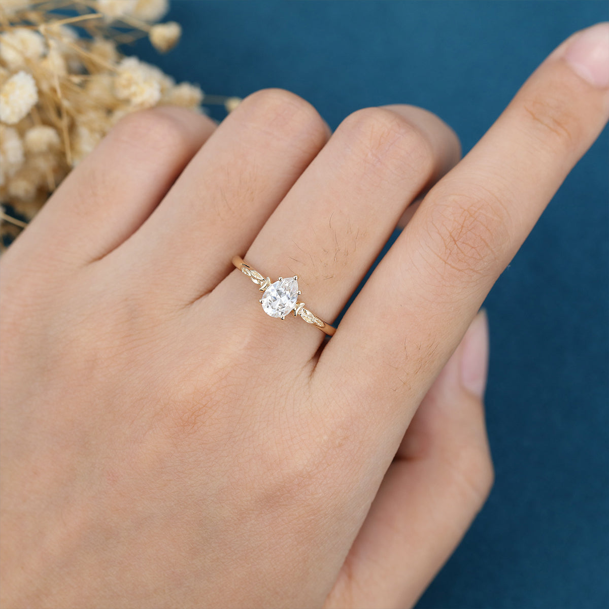 0.69 CT Pear Shaped Moissanite Vintage Solitaire Engagement Ring