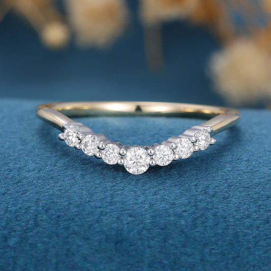 1.80 CT Round Shaped Moissanite Curved Wedding Band