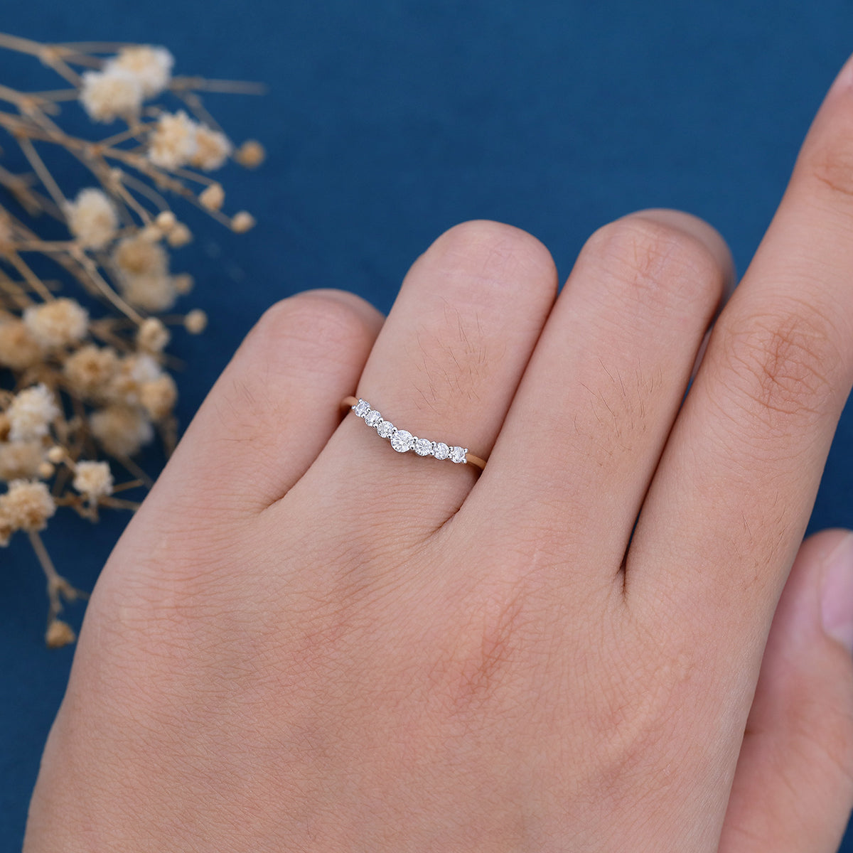 1.80 CT Round Shaped Moissanite Curved Wedding Band