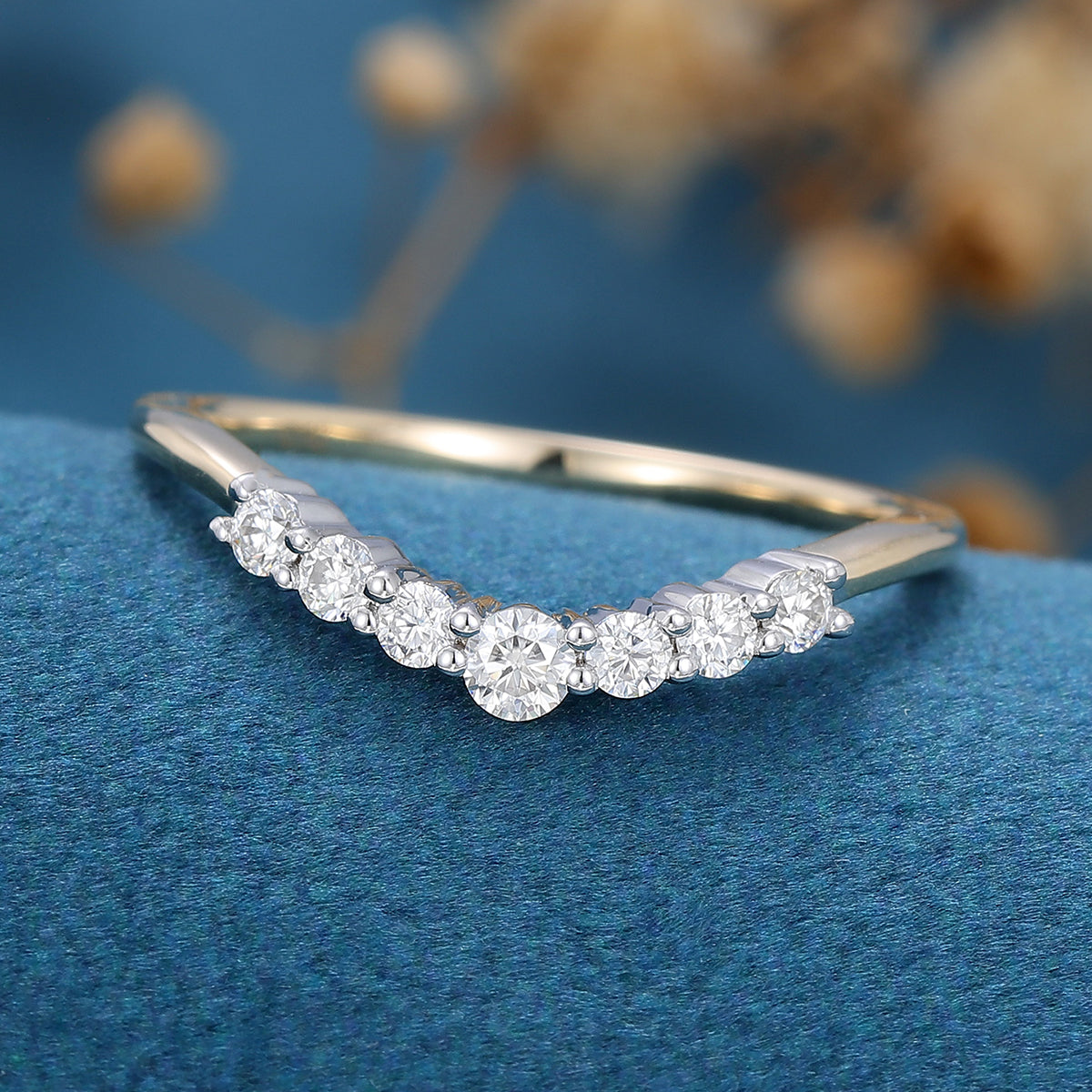 1.80 CT Round Shaped Moissanite Curved Wedding Band