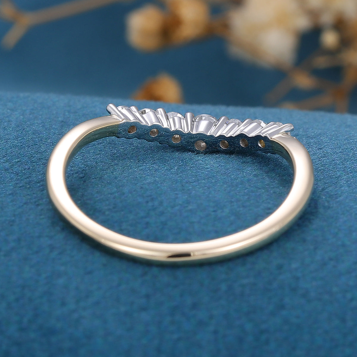 1.80 CT Round Shaped Moissanite Curved Wedding Band