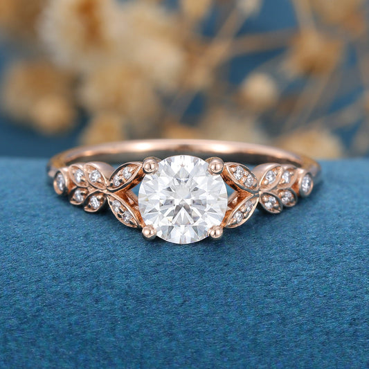 0.68 CT Round Shaped Moissanite Art Deco Engagement Ring