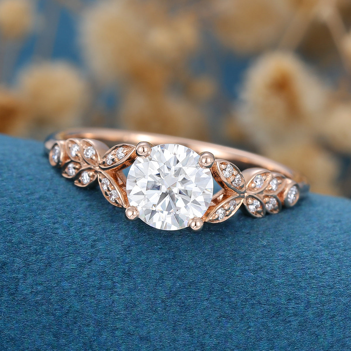 0.68 CT Round Shaped Moissanite Art Deco Engagement Ring