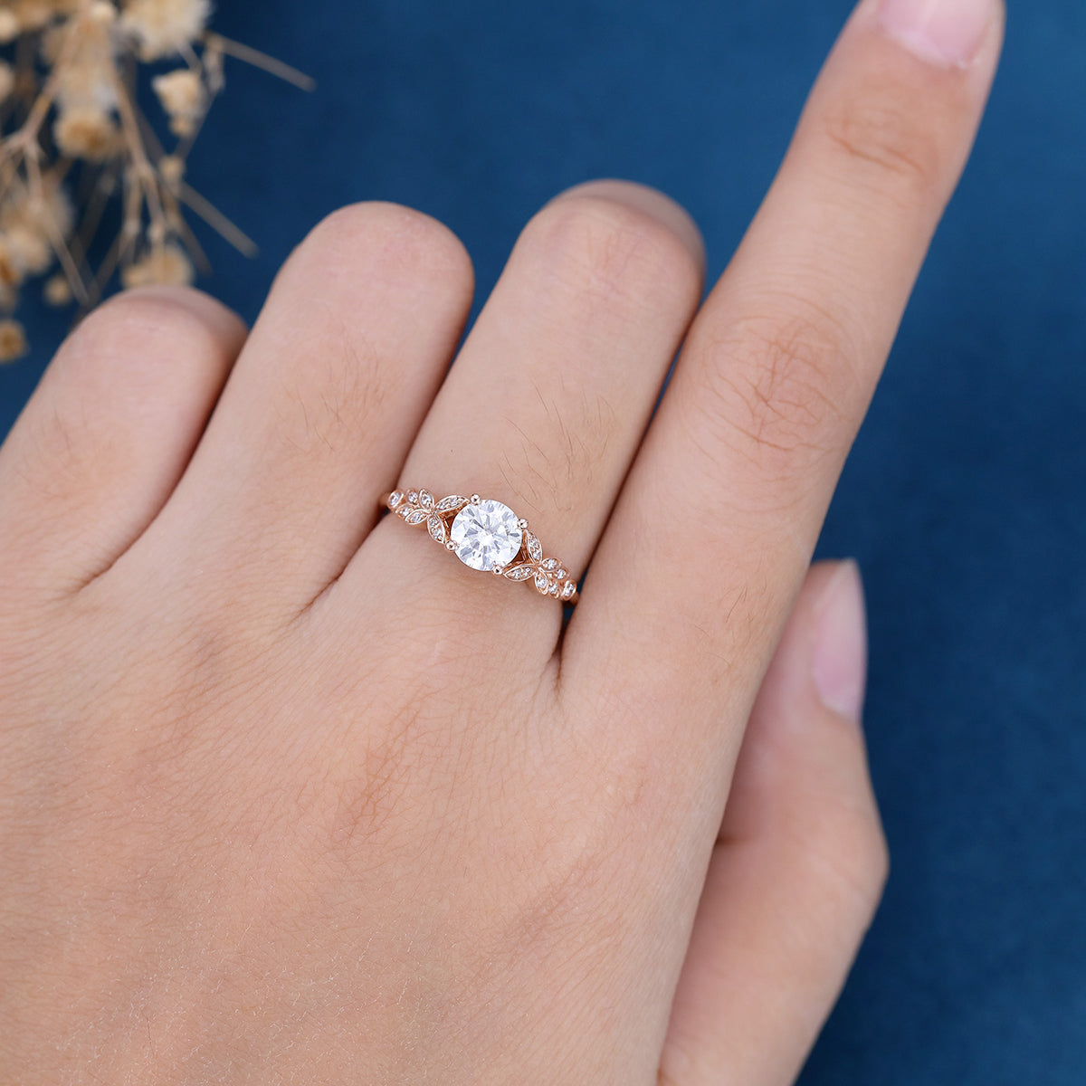 0.68 CT Round Shaped Moissanite Art Deco Engagement Ring