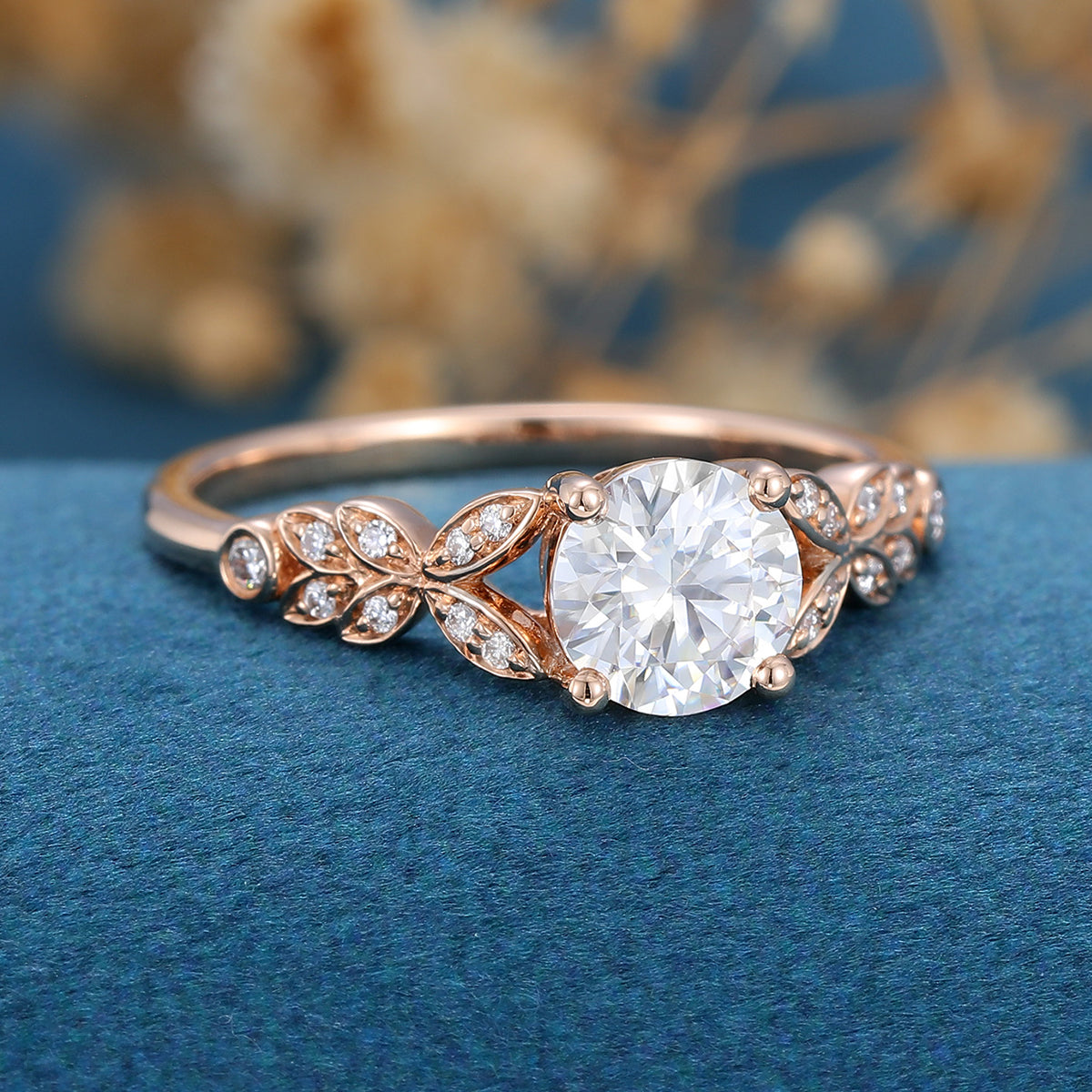 0.68 CT Round Shaped Moissanite Art Deco Engagement Ring