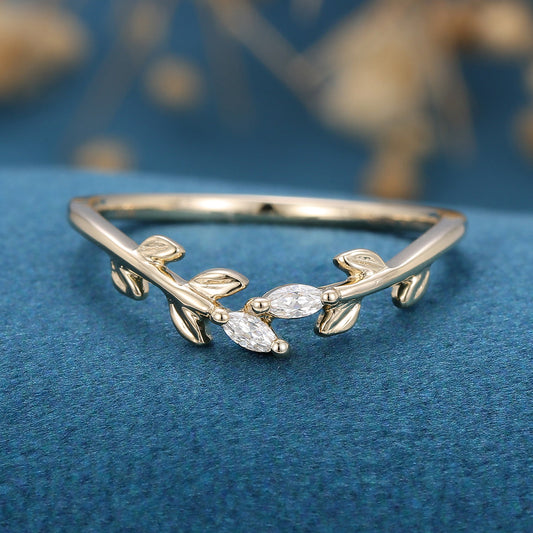 1.40 CT Marquise Shaped Moissanite Nature Inspired Wedding Band