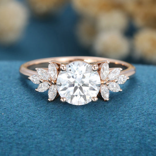 1.10 CT Round Shaped Moissanite Cluster Engagement Ring
