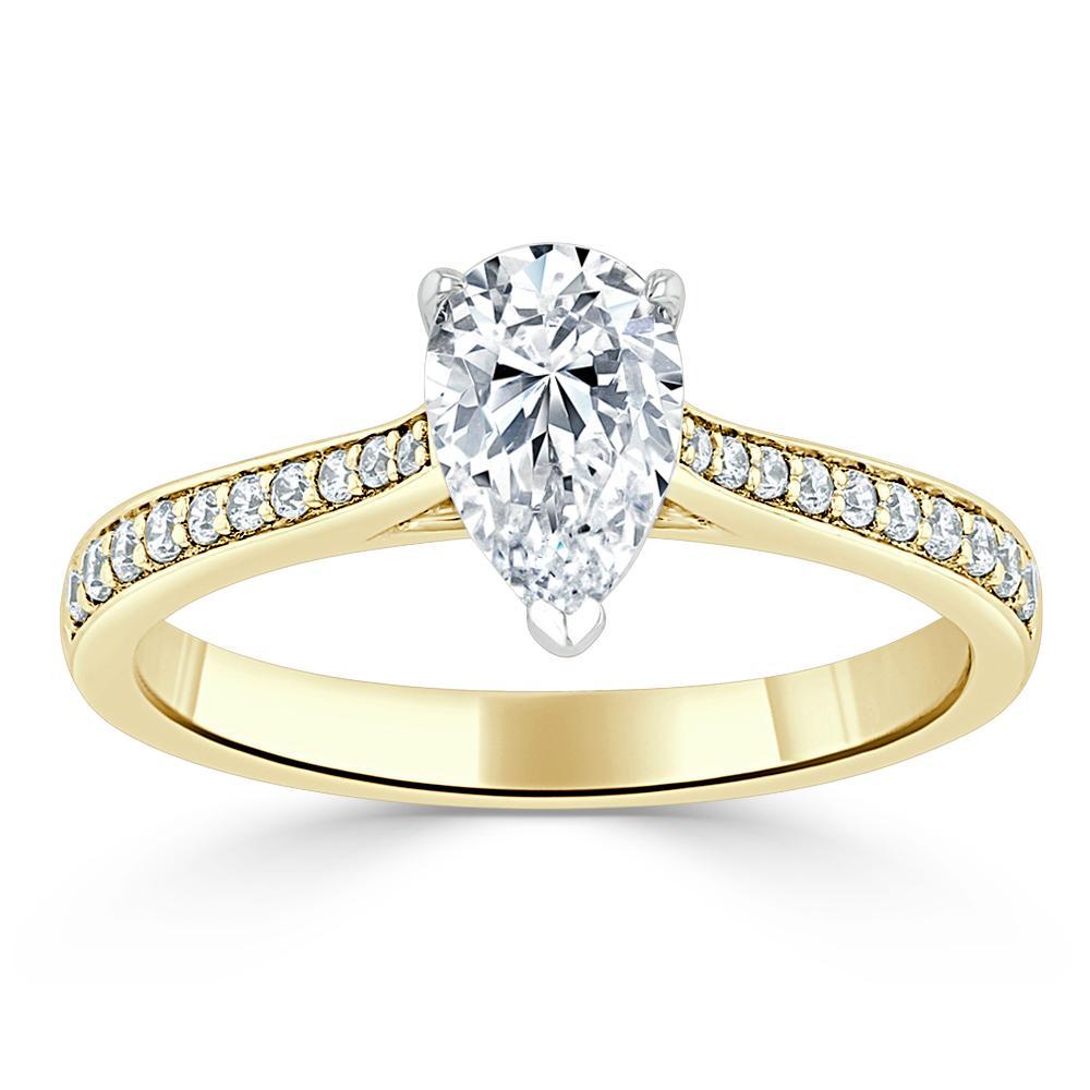 0.75 CT Pear Cut Solitaire Engagement Ring With Channel Pave Setting