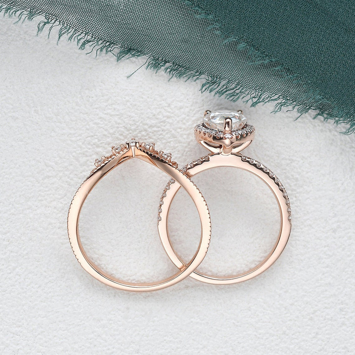 1.50 CT Pear Cut Halo Moissanite Bridal Ring Set