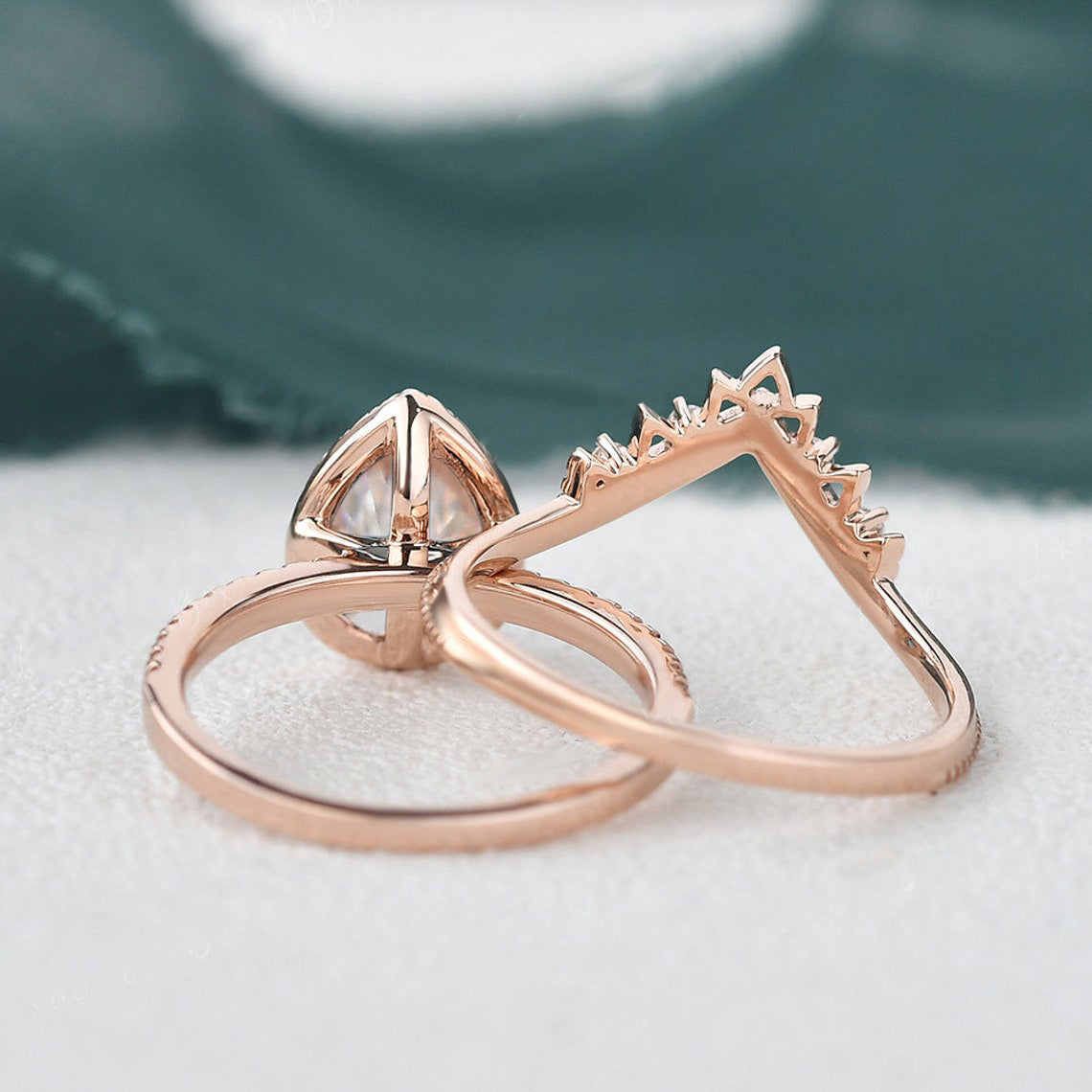 1.50 CT Pear Cut Halo Moissanite Bridal Ring Set