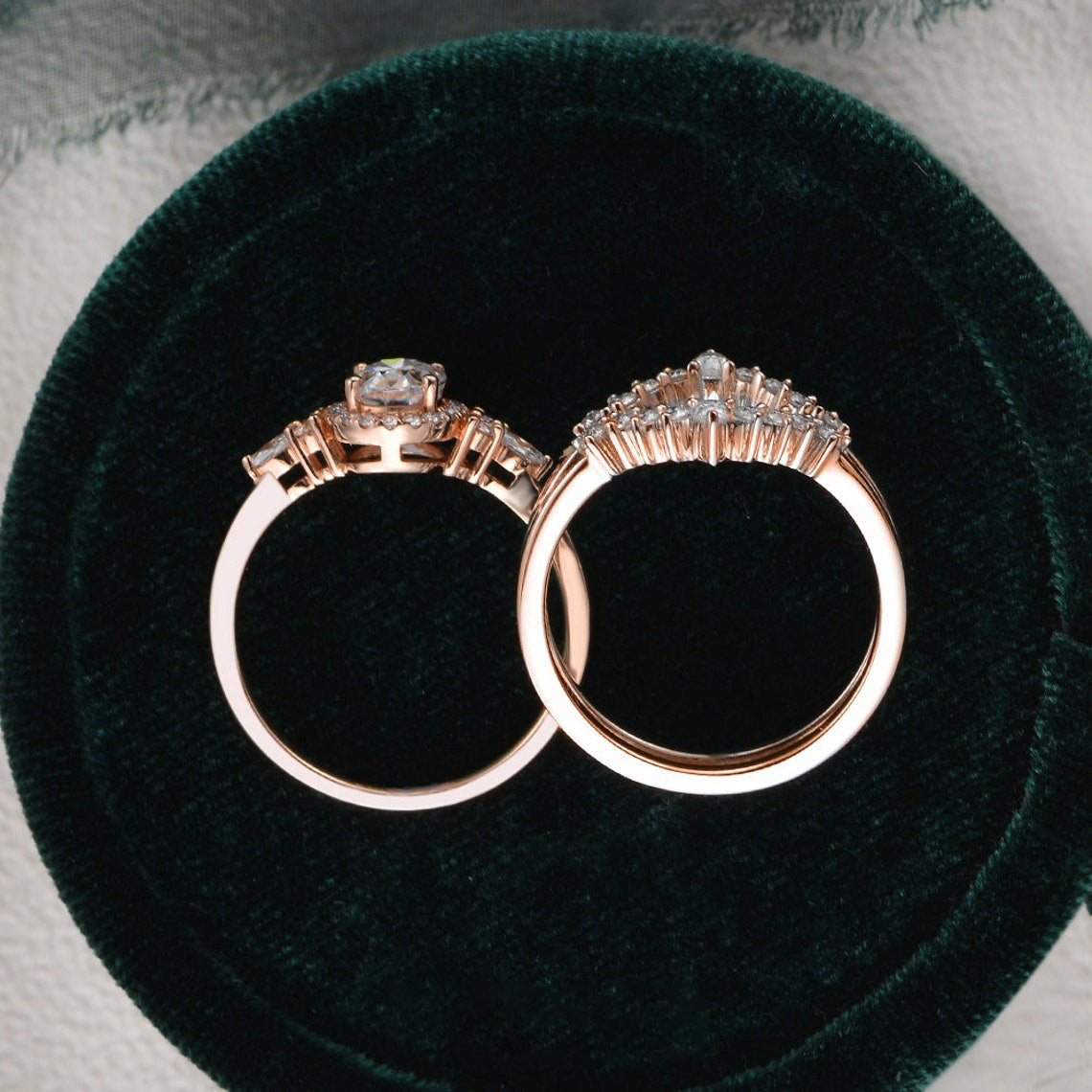 1.0 CT Oval Cut Cluster Halo Moissanite Bridal Ring Set
