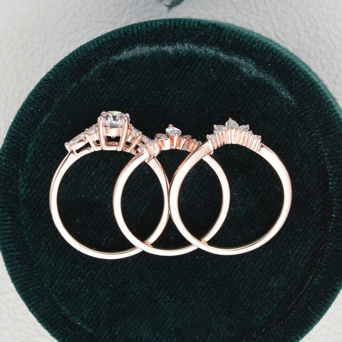1.0 CT Oval Cut Cluster Halo Moissanite Bridal Ring Set