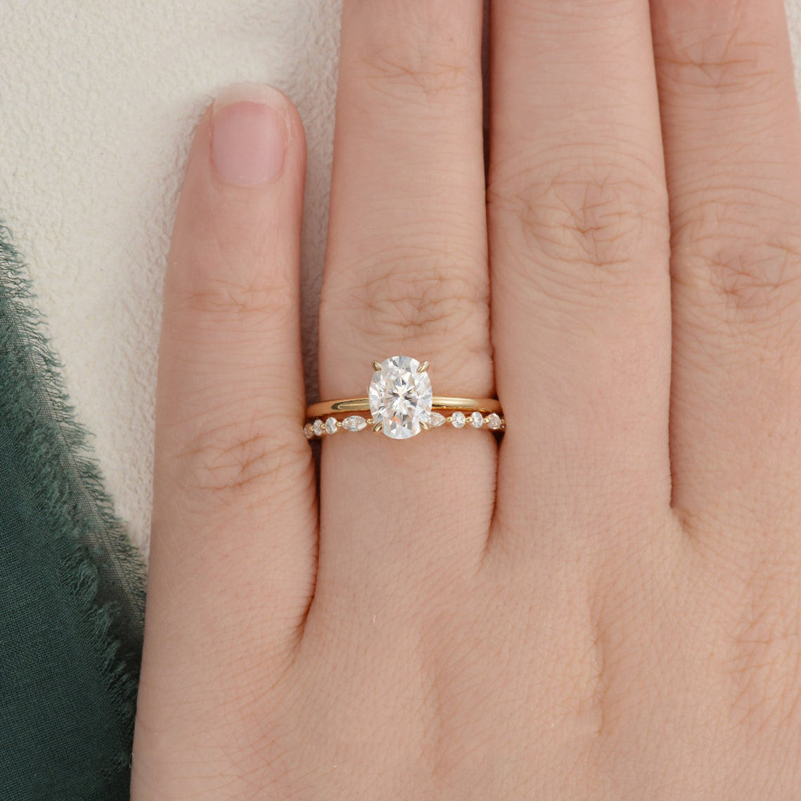 1.50 CT Oval Cut Solitaire Moissanite Bridal Ring Set