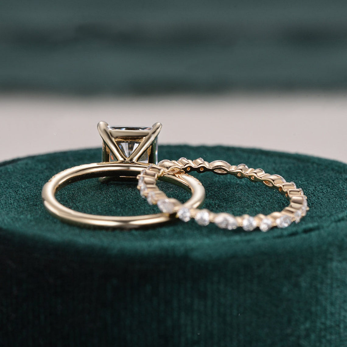 2.0 CT Princess Cut Solitaire Moissanite Bridal Ring Set