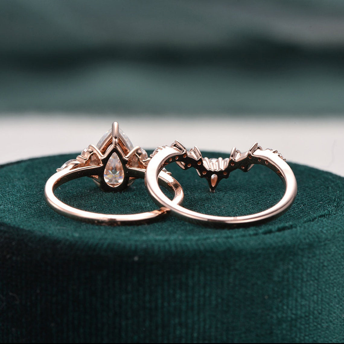 1.50 CT Pear Cut Cluster Moissanite Bridal Ring Set