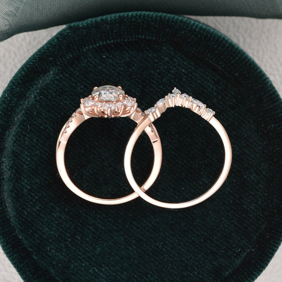 1.50 CT Oval Cut Twisted Art Deco Moissanite Bridal Ring Set