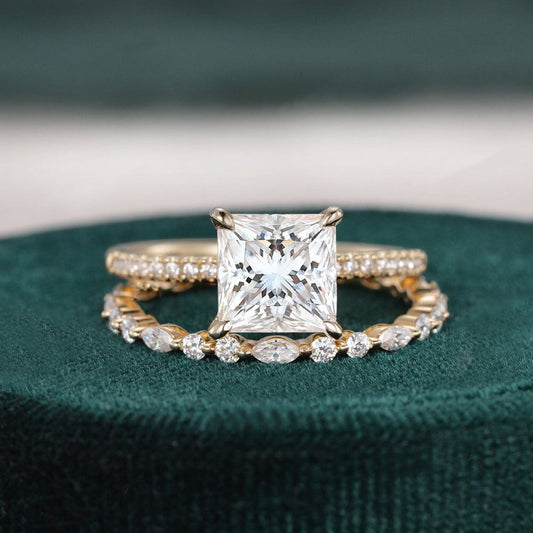 2.0 CT Princess Cut Solitaire Moissanite Bridal Ring Set