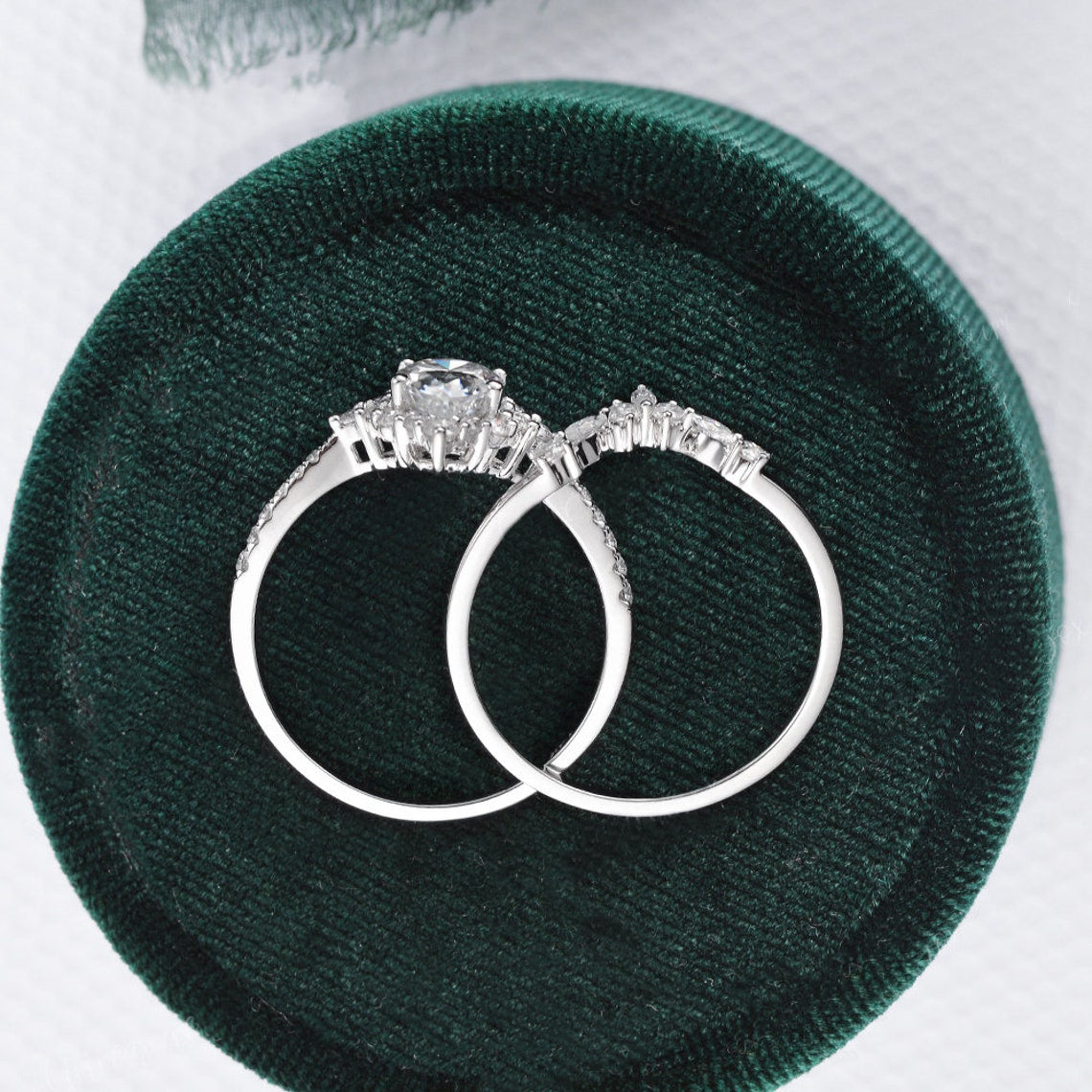 1.50 CT Pear Cut Cluster Art Deco Moissanite Bridal Ring Set