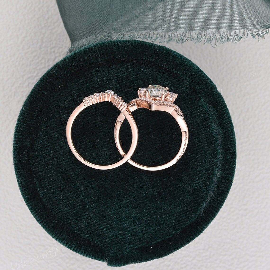 1.50 CT Oval Cut Cluster Moissanite Bridal Ring Set
