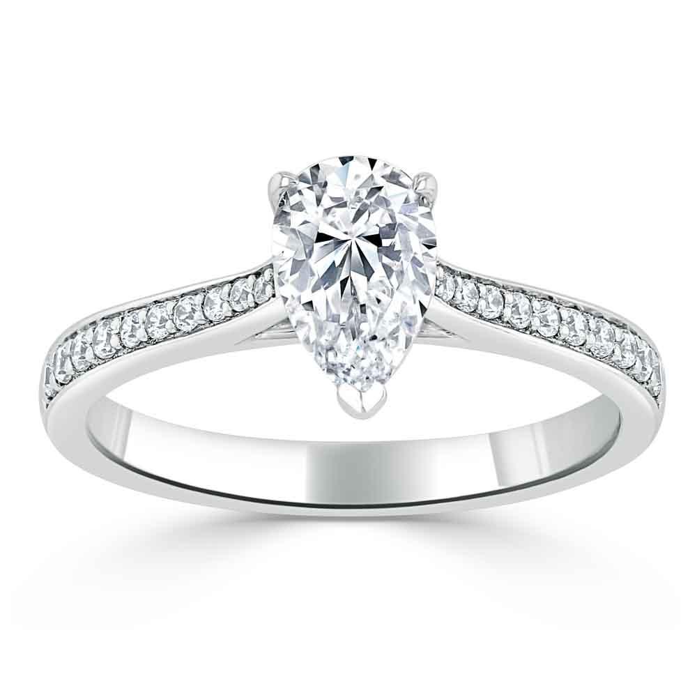 0.75 CT Pear Cut Solitaire Engagement Ring With Channel Pave Setting