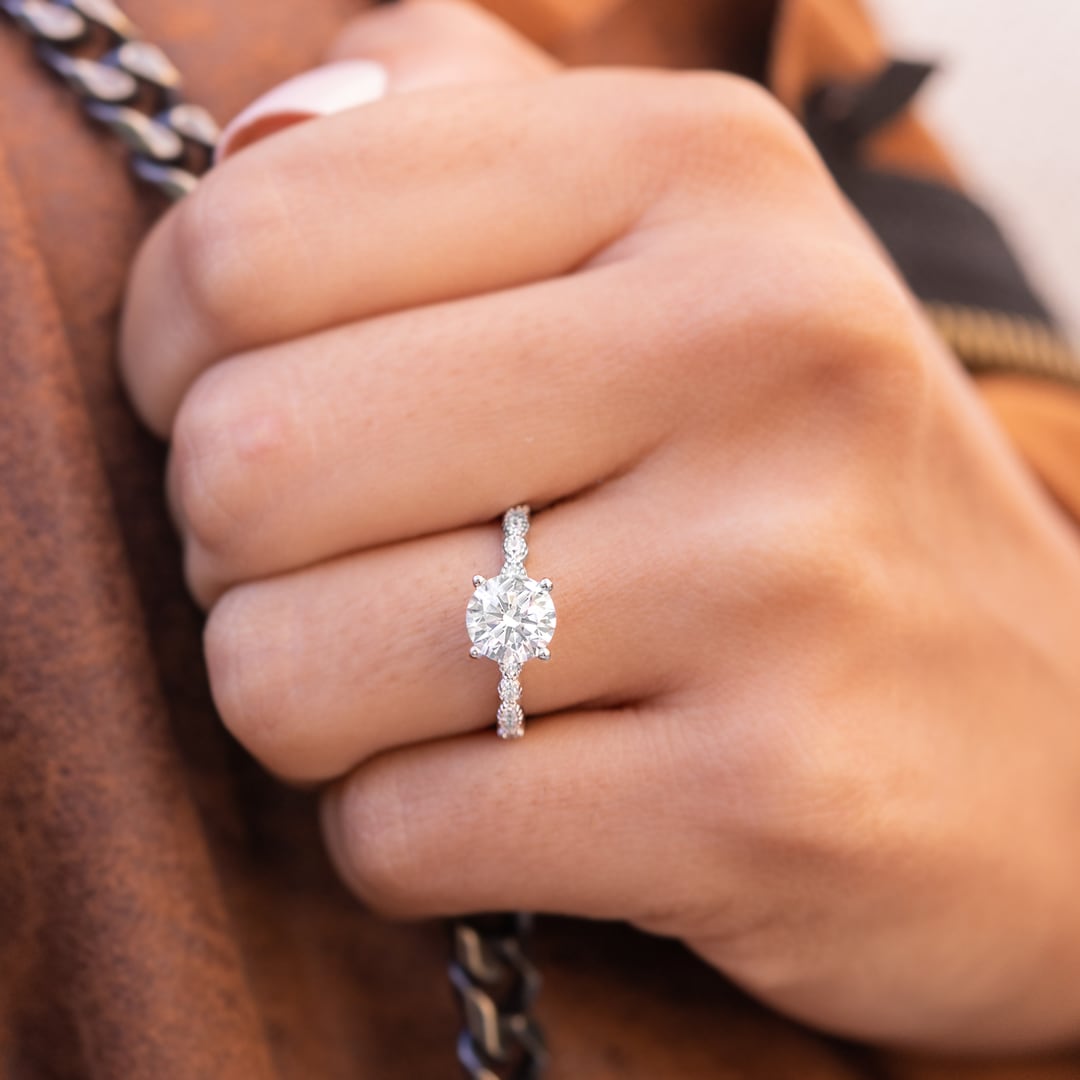 1.8 CT Round Pave Lab Grown Diamond Engagement Ring