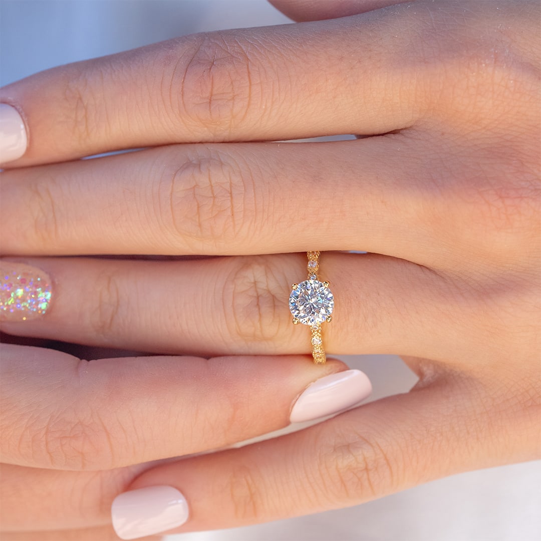 1.8 CT Round Pave Lab Grown Diamond Engagement Ring