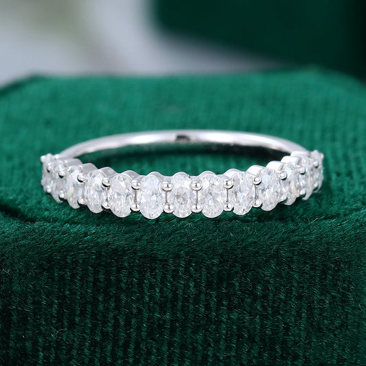 0.80 CT Oval Moissanite Half Eternity Wedding Band