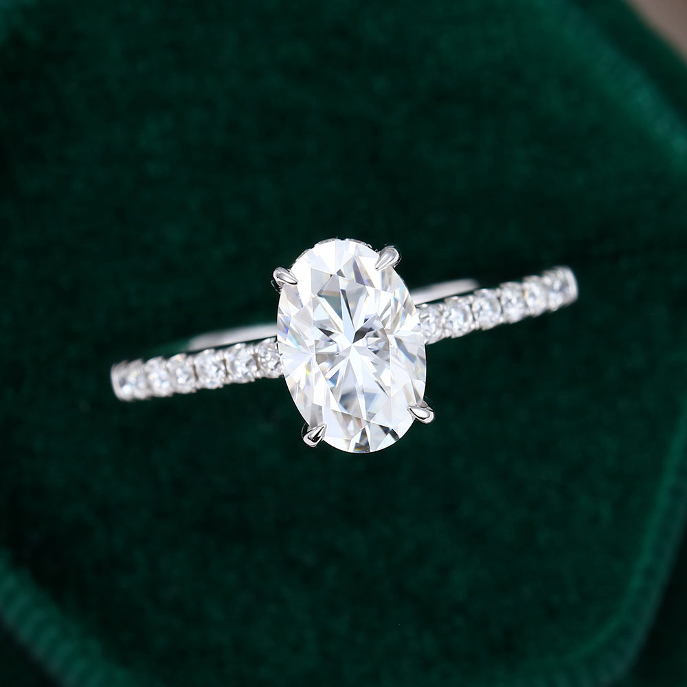 0.64 CT Oval Shaped Moissanite Hidden Halo Setting Engagement Ring