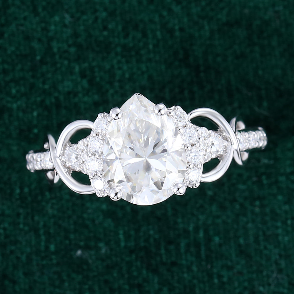 1.0 CT Pear Shaped Moissanite Cluster Engagement Ring