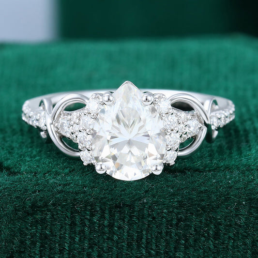 1.0 CT Pear Shaped Moissanite Cluster Engagement Ring