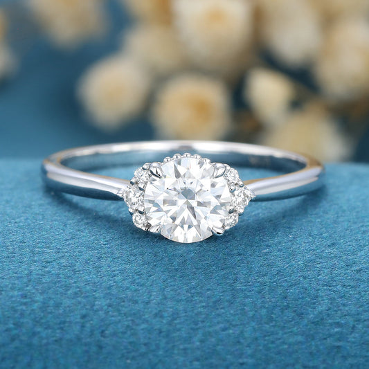 0.68 CT Round Shaped Moissanite Cluster Engagement Ring