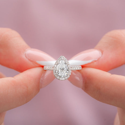 1.33 CT Pear Cut Halo Moissanite Engagement Ring