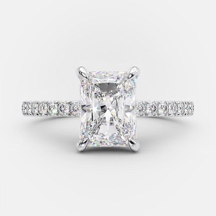 2.1 CT Radiant Hidden Halo & Pave Moissanite Engagement Ring