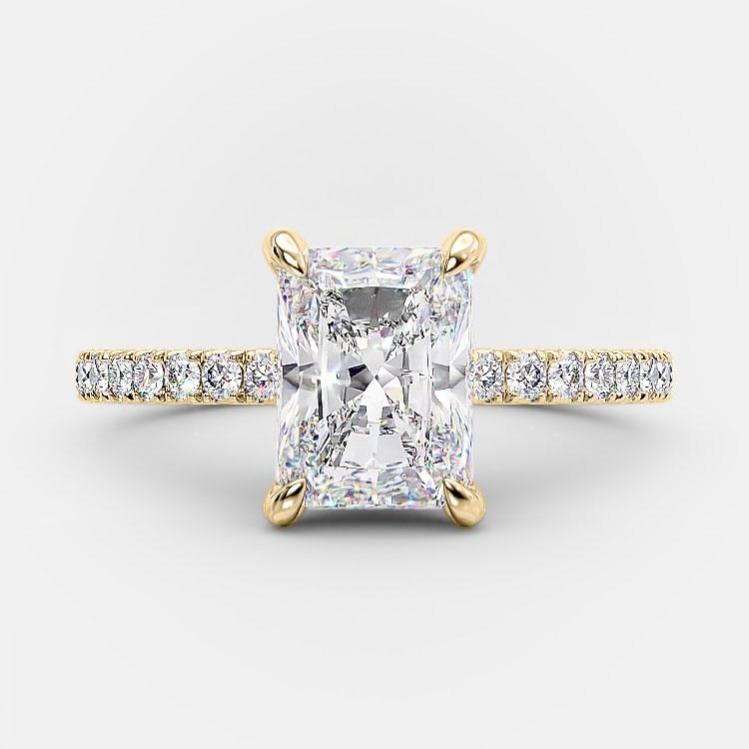 2.1 CT Radiant Hidden Halo & Pave Moissanite Engagement Ring