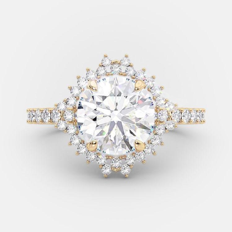2.0 CT Round Cut Cluster Halo Style Moissanite Engagement Ring