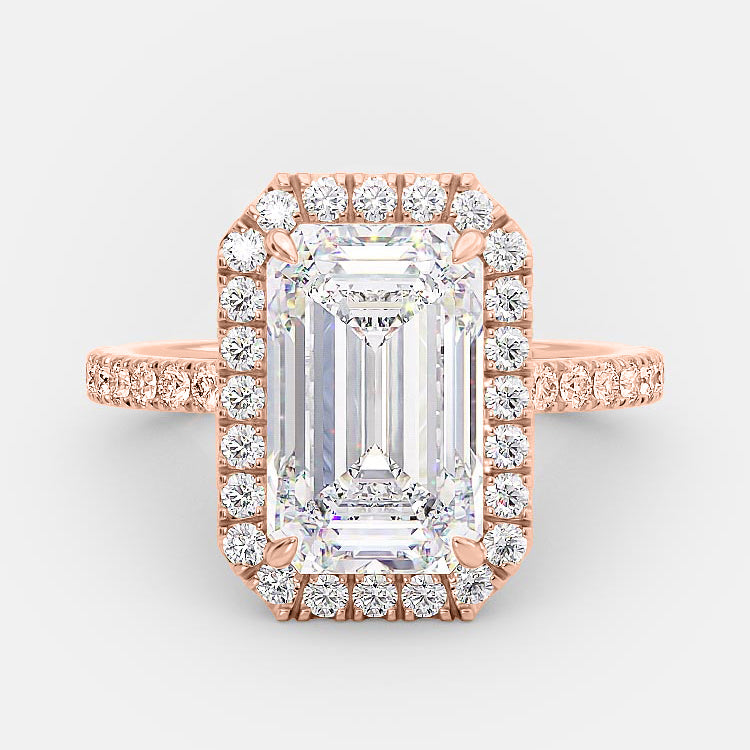 3.18 CT Emerald Cut Halo Style Moissanite Engagement Ring